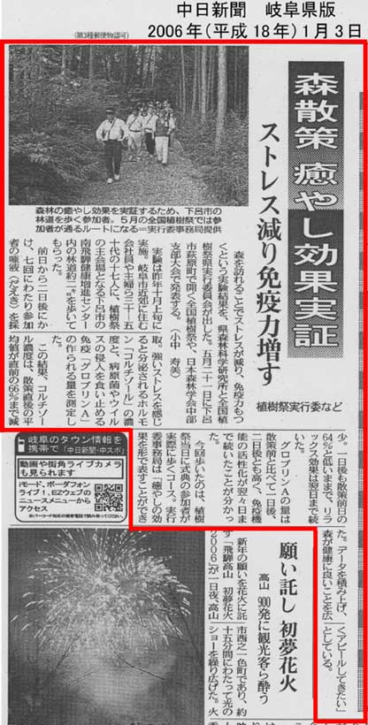 新聞記事：2006年1月3日，中日新聞（朝刊）岐阜県版
