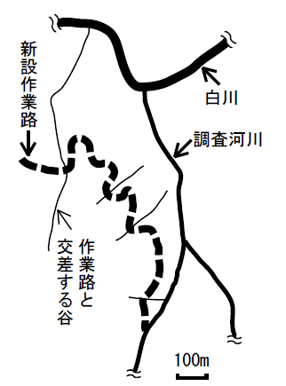 図-1　新設作業路と調査河川の概況